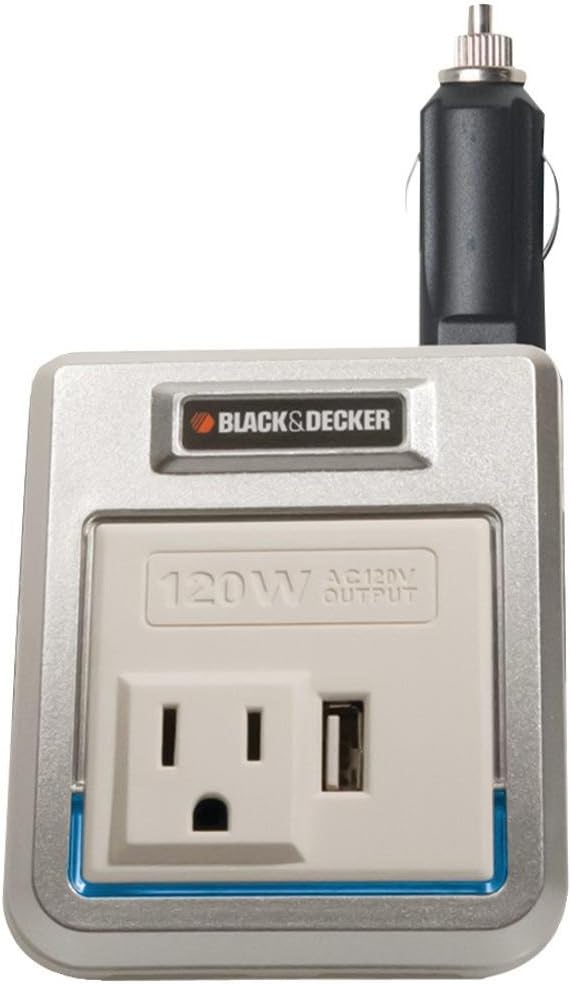 BLACK+DECKER PI120P 120W Power Inverter: 12V DC to 120V AC Outlet with 2A USB Power Charger