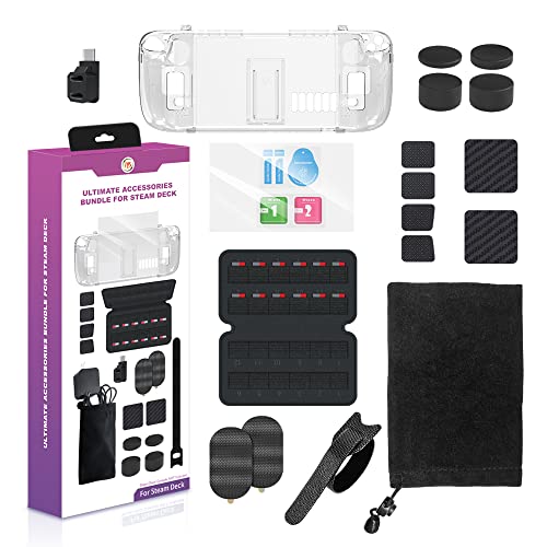Uxilep Steam Deck Accessories Bundle,19 in 1 Accessories Kit for Steam Deck with Shockproof Protective Case,Screen Protector,SD Card Storage Case,90° Type-c Extender Adapter,Thumb Grip Caps…