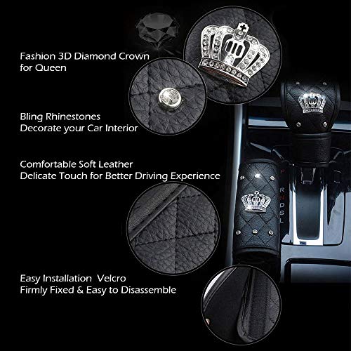 Crown Car Accessories For Women Car Leather Seat Belt Cover Rhinestone Shoulder Pad Crown Crystal Diamond Auto Handbrake Gear Covers Universal Fit All Car #TOP4