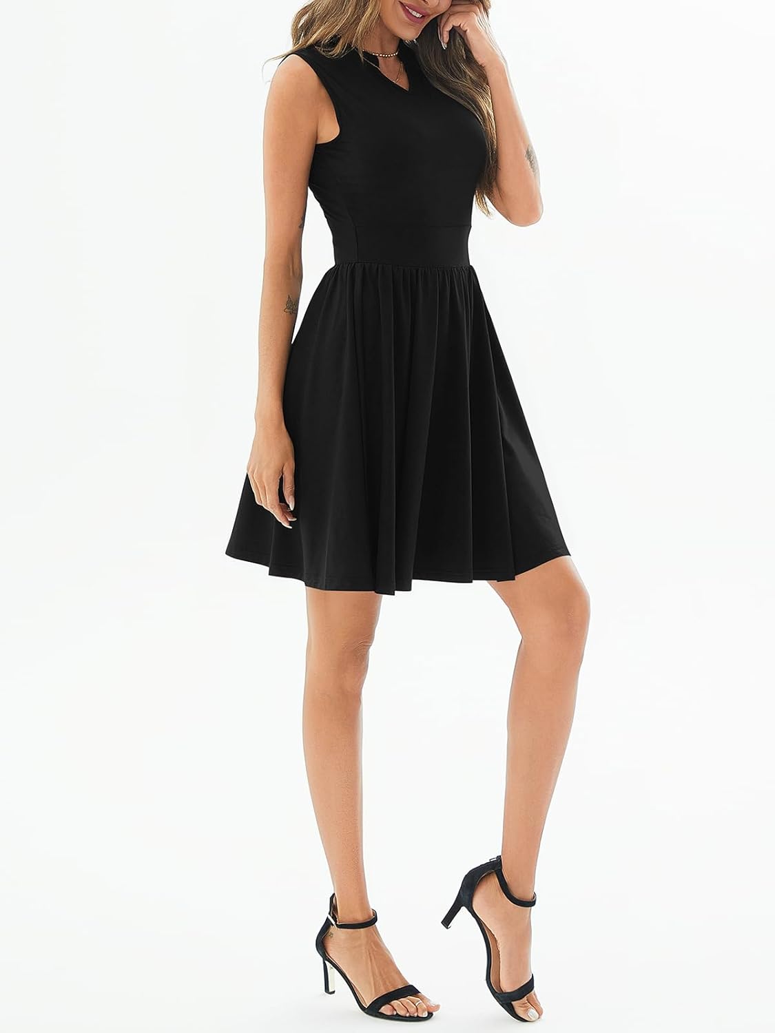 Women's Casual Work Summer Dress V Neck Sleeveless Pleated Beach Sundresses Boho Midi Swing Dresses - Image 4