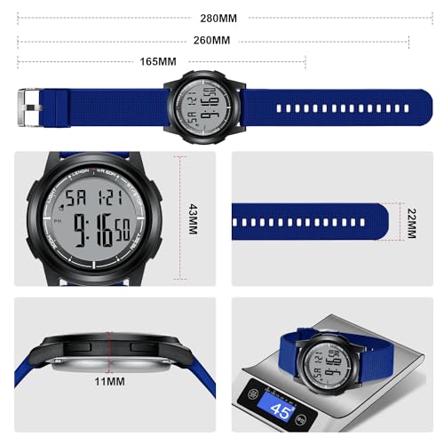 Image of HANPOSH Mens Digital Watch Ultra Thin Minimalist Sports Waterproof Outdoor LED Screen Large Face Wrist Watches for Men with Back Light Alarm Date Stopwatch