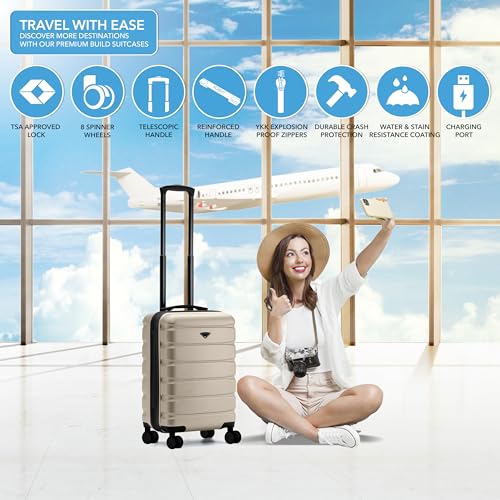 Flight Knight 22x14x9 Expandable Carry On Suitcase Hardside TSA Lock USB C Port Lightweight Luggage Silent Double Spinner Wheels Maximum Overhead Carry-On Bag American United Approved Champagne by Flight Knight - Used condition - Image 2