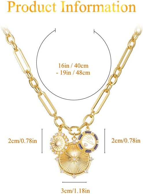 Sun Mountain River Landscape Necklace for Women Girls, 18K Gold Plated Multiple Pendants Zircons Inlaid Radial Line Brass Chunky Chain Fashion Ins Hip Hop Choker Chain for Women - Image 9