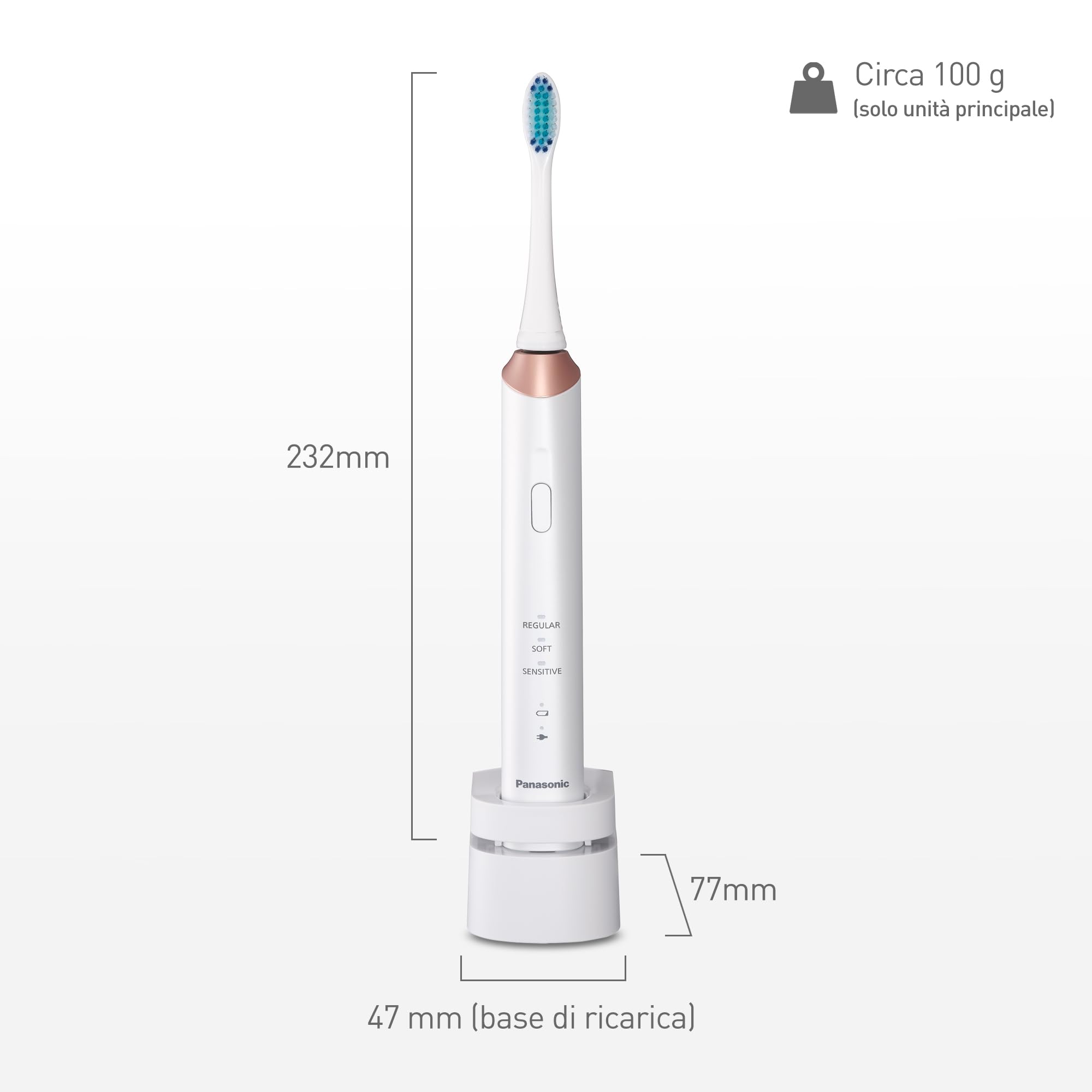 Panasonic EW-DC12 Spazzolino Elettrico a Vibrazioni Soniche, 3 modalità d'Uso, Movimento Orizzontale, Perfetto per Cura Tasche Paradontali, Bianco