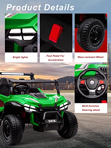OTTARO 24V XXXL Ride on Cars 2 Seater, Electric Cars Vehicles for Big Kids, 4WD Ride on UTV Truck w/Remote Control, 25\" Spacious Seat, 2 Safety Belts, Bright Light, Music Player,Bluetooth（Green） - Thumbnail 2