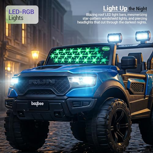 Image of Baybee 4x4 TurboX Pro Electric Car for Kids with Remote Control | Baby Electric Rideon Cars with Swing Mode, RGB Lights & Music | Rechargeable Battery Operated Jeep for Kids 2+ Years (Metallic Blue)