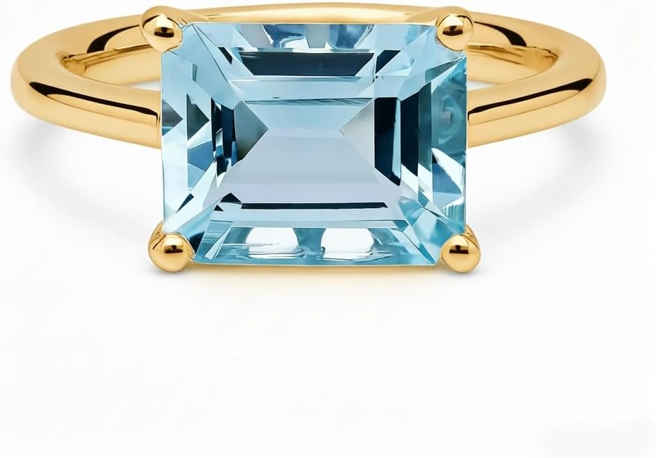 Blue Aquamarine Rings for Women 925 Sterling Silver/10K/14K/18K Gold Moissanite Accent Engagement Promise Rings for Her Personalized