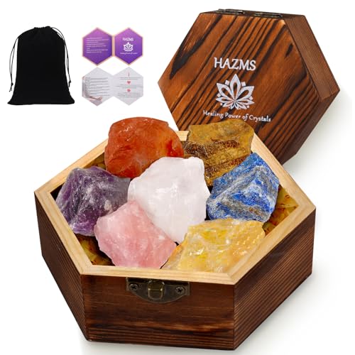 Hazms 7pcs Crystals and Healing Stones with Wooden Gift Box,