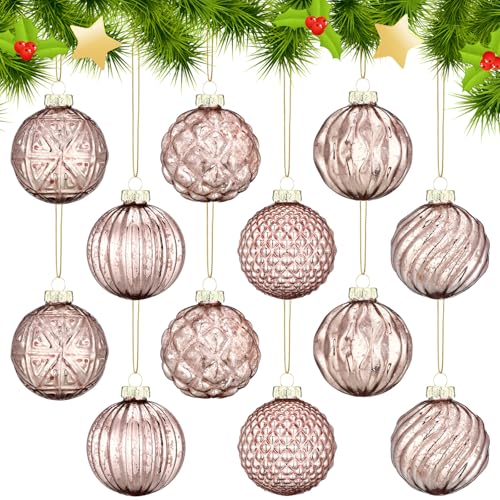 Jenaai 12 Pcs 2.36 Inch Pink Glass Christmas Ball...