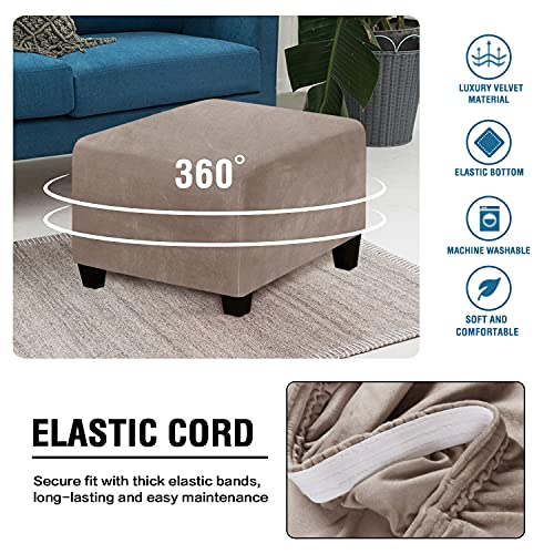 Topchances Velvet Ottoman Cover, Square Footstools Covers Stretch Foot Stool Ottoman Cover Slipcover,Furniture Protector With Elastic Bottom For Living Room Bedroom (Camel) #TOP5
