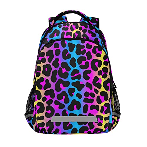 Leopard Print Cheetah Neon Gradient Backpack for Students Boys Girls School Bag Travel Daypack Rucksack