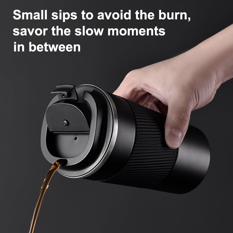 Miniatura 3 de Taza de café de viaje aislada (12 onzas), vaso de café de acero inoxidable con tapa sellada abatible a prueba de derrames, reutilizable, para