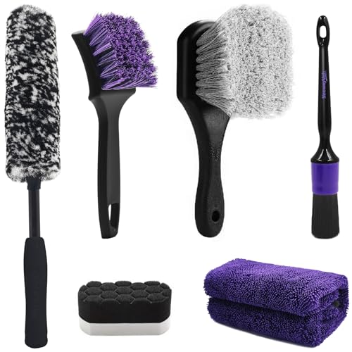 YeewayVeh 6PCS Car Wheel & Tire Brush Kit, Pro Detailing, Vibrant Purple