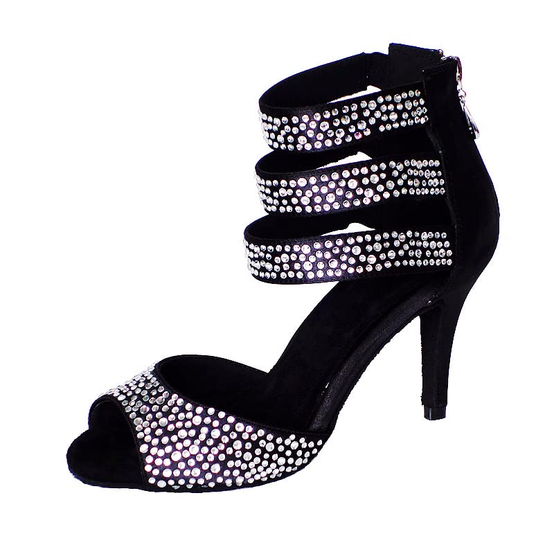 Chaussures de danse latine pour femme à bout ouvert et talon personnalisé noir