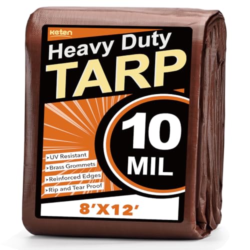 Keten Tarps Heavy Duty Waterproof 8x12 Feet Extra Thick 10 Mil (Brown)