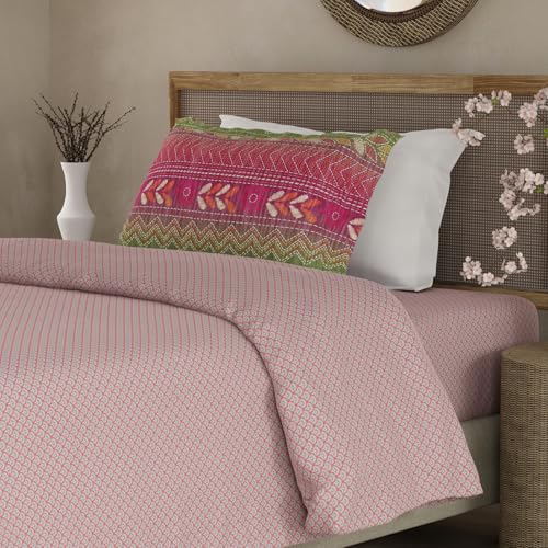 Image of BOUTIQUE LIVING Heritage Walk 100% Egyptian Cotton 200 TC Pink Ethnic Print Single Bedsheet with 1 Pillow Cover