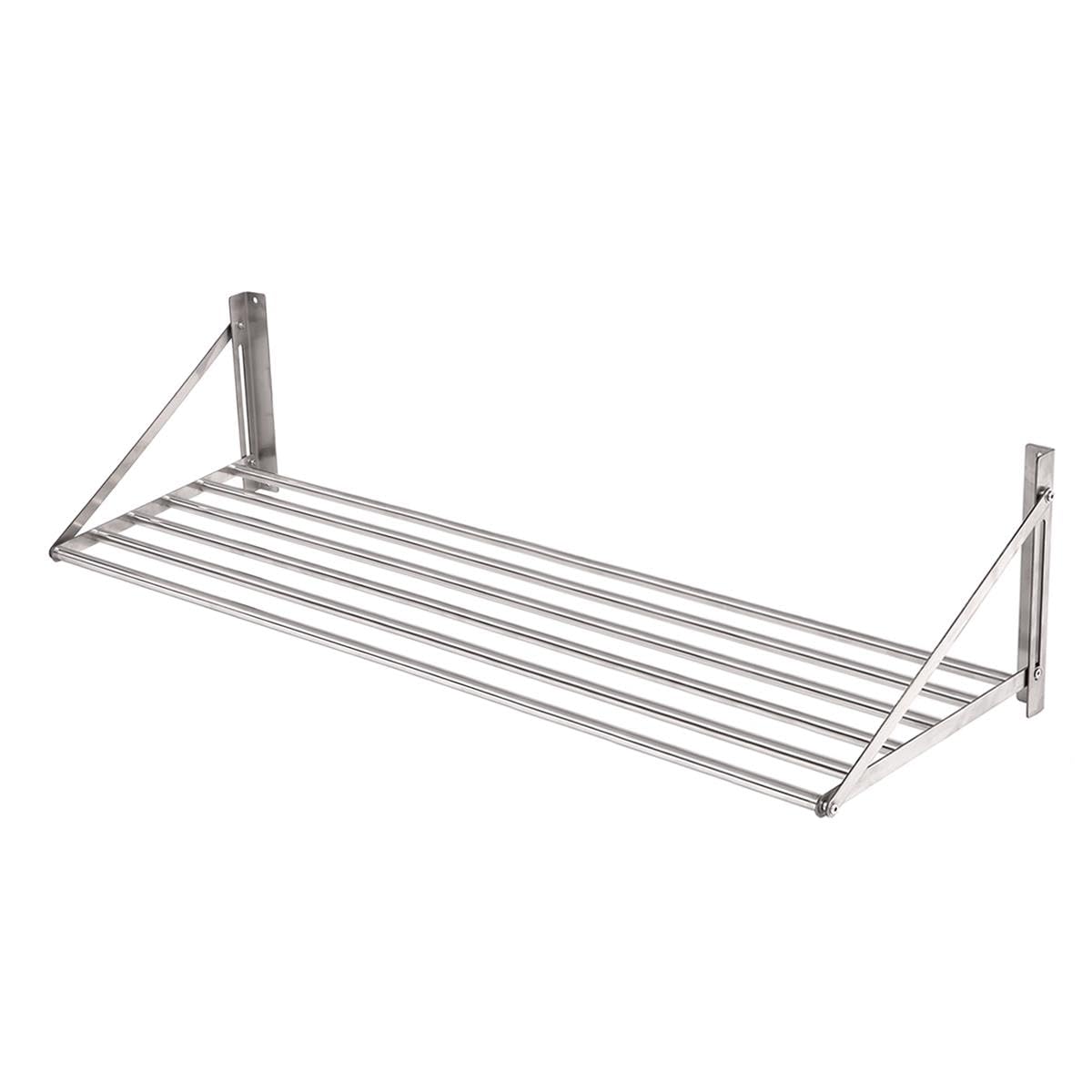 Allpax Edelstahl Wandbord 80 x 30 cm - klappbares Stangendesign - Belastbarkeit 40 kg - inkl. Befestigungsmaterial - Edelstahlregal für die Gastro, Küchenregal, Hängeregal