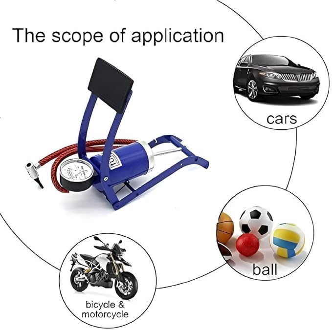 Image of Single Barrel Steel Body Foot Pump for car, Bike, scoote | Air Pump for Motorcycle Car | High Pressure Foot Pump, Bike Motorbike Inflation Pump with Pressure Gauge, Foot Pedal Inflator