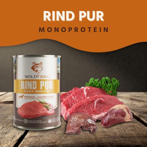 Wildfang® Premium Hunde-Nassfutter I Monoprotein I getreidefrei I B.A.R.F Qualität (Rind pur, 6 x 800g)