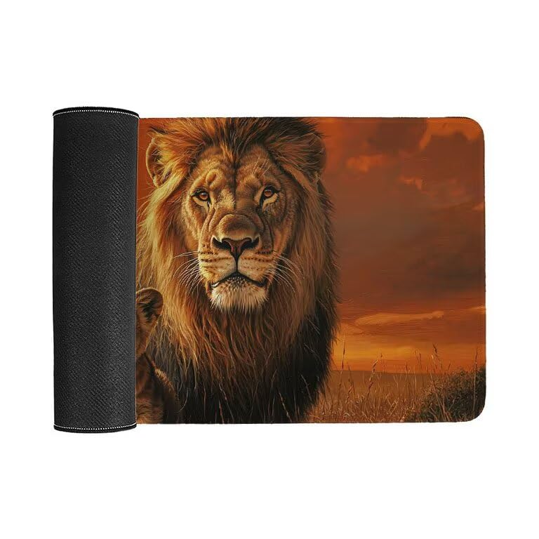 Tappetino Mouse Gaming XXL 1600 x 800 mm Tappetino Antiscivolo Sottomano Da Scrivania Per Mouse e Tastiera, Con Base In Gomma Antiscivolo, Lavabile, Mouse Pad tramonto leone, Regalo per Uomo L-927