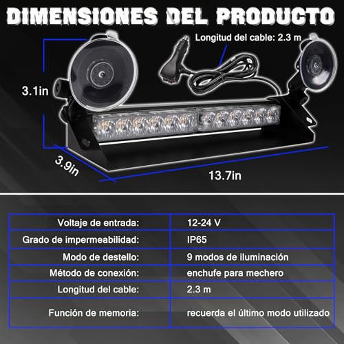 Baliza de Advertencia IP66 Impermeable con 9 Modos Flash para Coche 3
