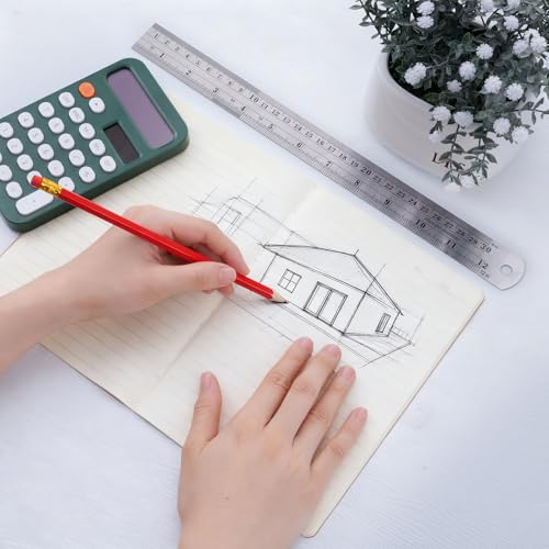 12 Inch 6 Inch Metal Ruler Set Metal Rulers with Centimeters and Inches Stainless Steel Measuring Ruler for Drawing, Home, Office, Engineering, Easy to Read
