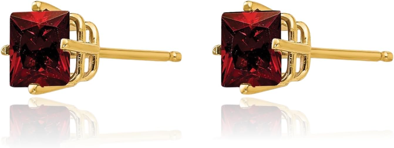 IceCarats 14K Solid Yellow Gold 1.70 carat Red Garnet Medium Stud Earrings 6mm 1/4 inch Square, Natural, Prong Set, Butterfly Back For Her