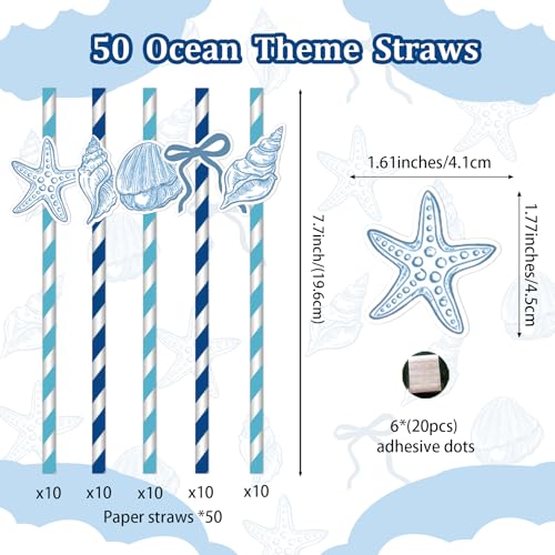 50 pitillos de papel tema océano azul miniatura 4