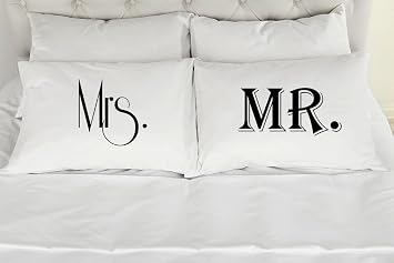 303T Set of 2 Standard/Queen Mrs. - Mr. Couples Pillow Cases, Printed Pillowcases, Wedding Gift, Anniversary, Bridal Shower Gift