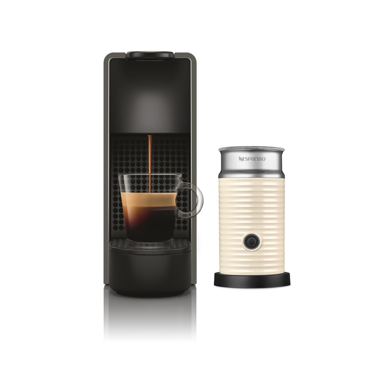 Nespresso® Essenza Mini Coffee Machine, Grey & White Aeroccino3