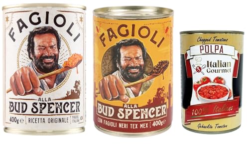 Fagioli alla Bud Spencer - Frijoles cocinados en salsa, caja 400 g, Receta italiana original o Tex-Mex (fagioli neri) Listos para calentar, Fuente de proteínas, Italian + Italian Gourmet polpa 400g