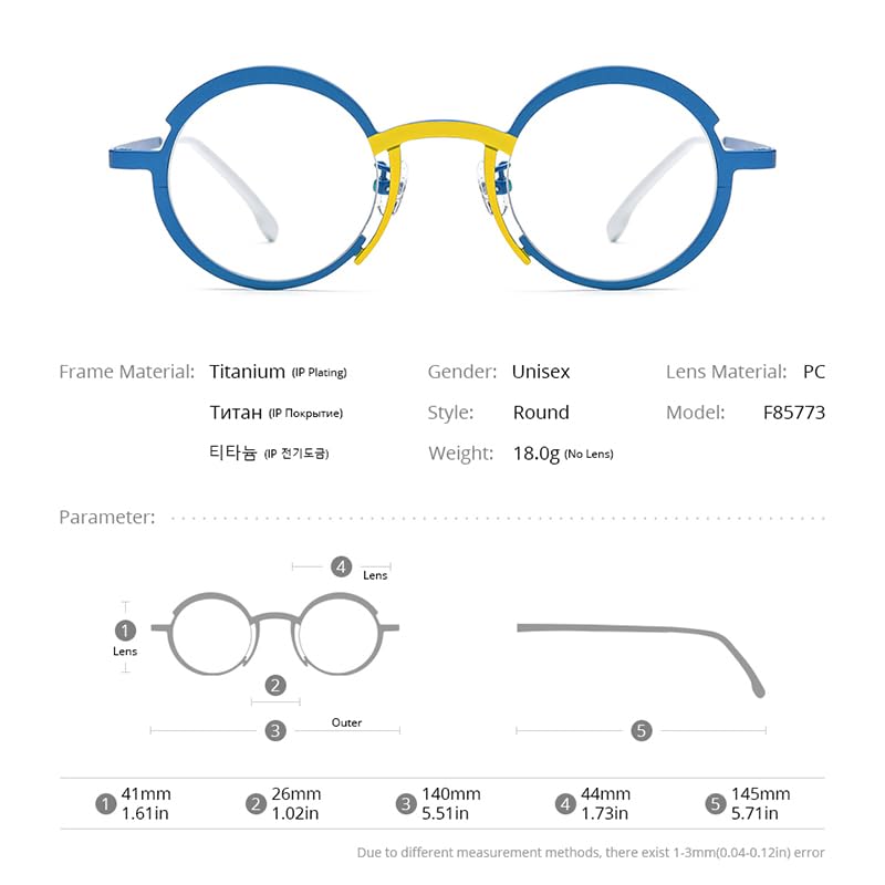 Image of FONEX Colorful Pure Titanium Glasses Frame Women Retro Round Eyeglasses