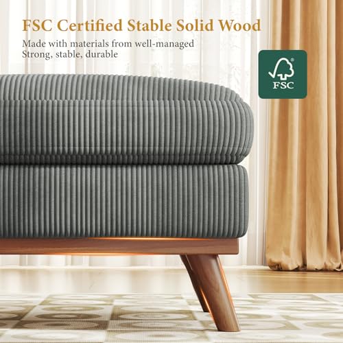 Image of Vesgantti Large Ottoman for Modular Sofa, 29.5 inch Corduroy Ottoman with Spring Cushion, Rectangle Foot Rest for Couch, Entrance Footstool with Wood Legs, Footstool for Living Room, Bedroom, Dark Gray