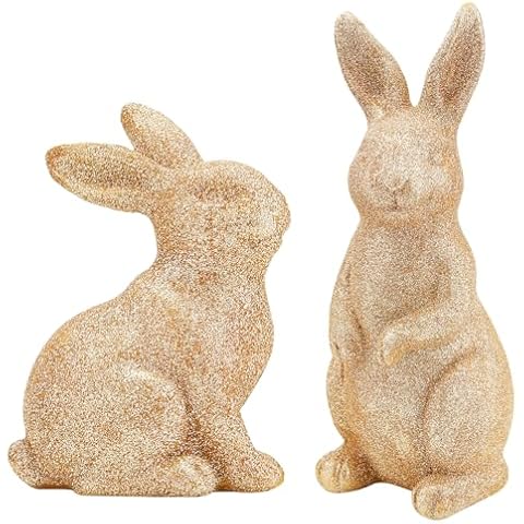 Zensounding Easter Bunny Gold Sequins Rabbit Garden Decorations Spring Courtyard Gold Powder Rabbit Sculpture Easter Party Gifts Easter Decoration (Small 2PCS Standing+Sitting) Cover