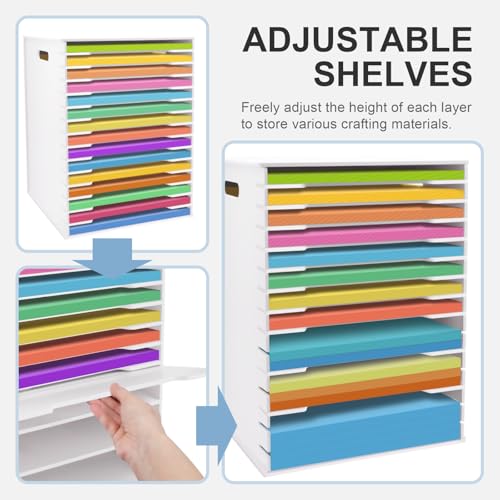 Image of SONGWAY 12x12 Paper Storage Organizer - 15 Tier Desk File Organizer with Adjustable Shelves, Letter Mail Tray, 12x12 Stackable Scrapbook Paper Storage Cube for Home Office Classroom
