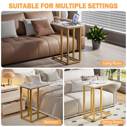 VECELO Universal C-Shaped Side Table, Multi-Functional Snack & TV Tray for Living Room, Bedroom, Gold (2 Set) by VECELO - Image 7