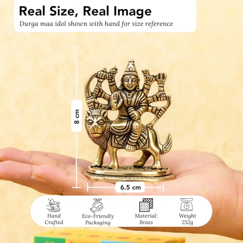Image of Ekhasa 100% Pure Brass Durga Maa Idol with Gift Box | MATA Rani Murti Sherawali Goddess Statue for Pooja Room Home Decor Office Desk | Religious Housewarming Griha Pravesh Wedding Gift