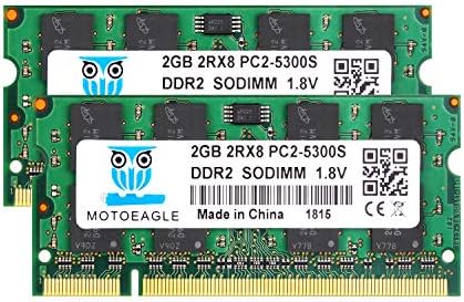 motoeagle PC2-5300 DDR2 667 Mhz Type RAM,DDR2 667Mhz SODIMM 4GB Kit (2GBX2) 2Rx8 PC2-5300S-555 CL5 200-Pin Non-ECC Notebook Laptop Memory Modules