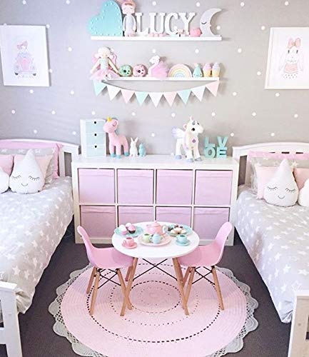 2Xhome - Set Of Four (4) - Pink - Kids Toddler Size Side Chairs Natural Wooden Dowel Eiffel Legs Armless Molded Plastic Seat #TOP2
