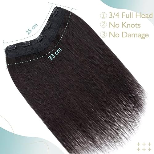 TESS Clip In Hair Extension 16 Inch,Hair Extensions Real Human Hair One Peice U-Shaped Straight Hairpieces for Women/Ladies/Girls(#1B Natural Black,16Inch) - Image 4