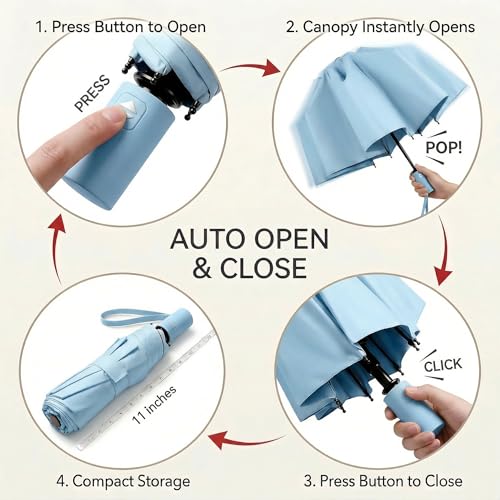 Image of BAODINI Small UV Protection Travel Umbrella Compact for Rain and Sun UPF 50+ Windproof Portable 42 inch Umbrella for Women and Men