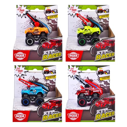 Dickie Toys - Key Racer Auto (1 Stück) - kleines Spielzeugauto für Kinder ab 3 Jahre mit Schlüssel-Launcher und Metall-Karosserie, zufällige Auswahl aus 4 Farben, je 6,5 cm