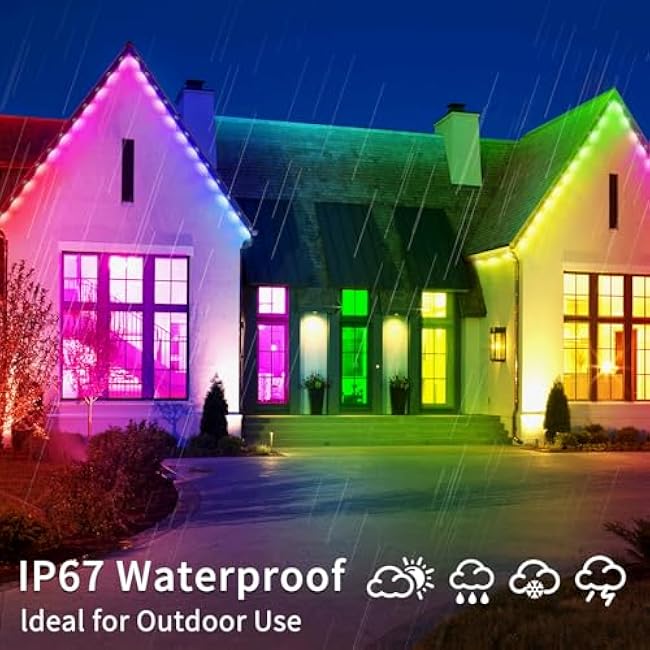 500ft Permanent Outdoor Lights,RGB Eaves Light with App Control Remote,DIY IP67 Waterproof Under Eave Lighting,Outside led Lights for Christmas,Garden,House Decorations(2 Rolls 250ft)