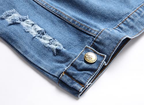 Image of Denim Vest Men Lapel Sleeveless Slim Fit Retro Ripped Casual Jean Vest for Men's