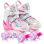 Acelufly Kids Roller Skates for Girls Boys, Adjustable Quad Skates with Light up Wheels, B-Day Xmas Gifts for Indoor Outdoor Sports (Medium)