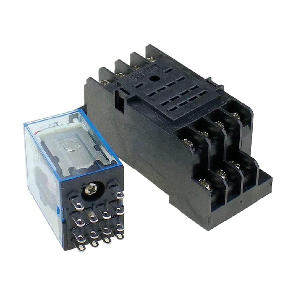 10Pc MY4NJ 14PIN 4DPDT Mini Relé ElectromagnéTico ElectróNico 5A Bobina con Base de Enchufe PYF14A AC 220V
