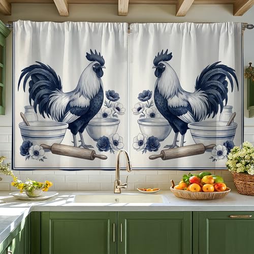 Rideaux rustiques coq bleu automne à passe-tringle durable - 2