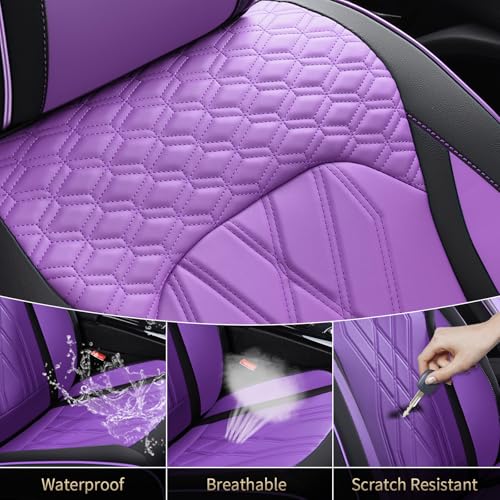 Image of FLORICH Seat Covers for Cars Purple Leather Car Seat Covers Front Pair Breathable Automotive Car Seat Cover Non-Slip Easy Installation Comfortable Universal Fit for Most Car Truck SUV, Black&Purple