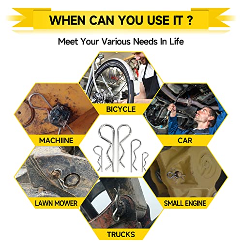 Cotter Pins, 100Pcs Cotter Pin Hairpin Assortment Kit - 6 Sizes Heavy Duty Zinc Plated Steel R Clip Key Fastener Fitting Set For Lawn Mower, Machinery, Garage, Trucks, Small Engine Repair #TOP6