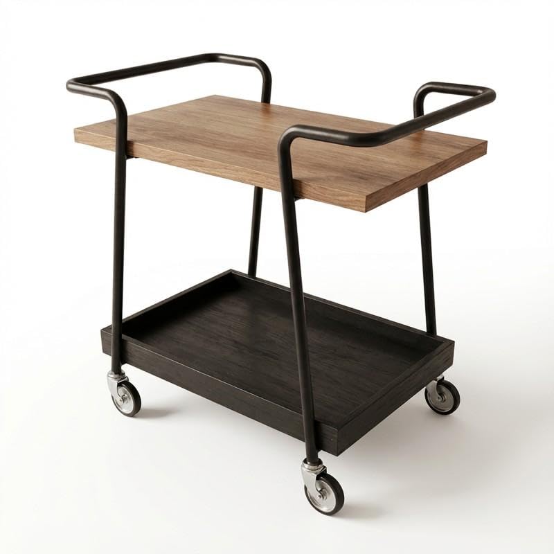 DRW Camarera con 1 Cajon y 1 Estante de Madera y Metal en Natural y Negro 60x56x34 cm